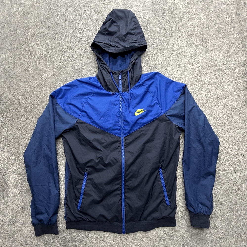 Nike Windbreaker Jacket Mens S Blue Hooded Full Zip Lined Mesh 727324-453